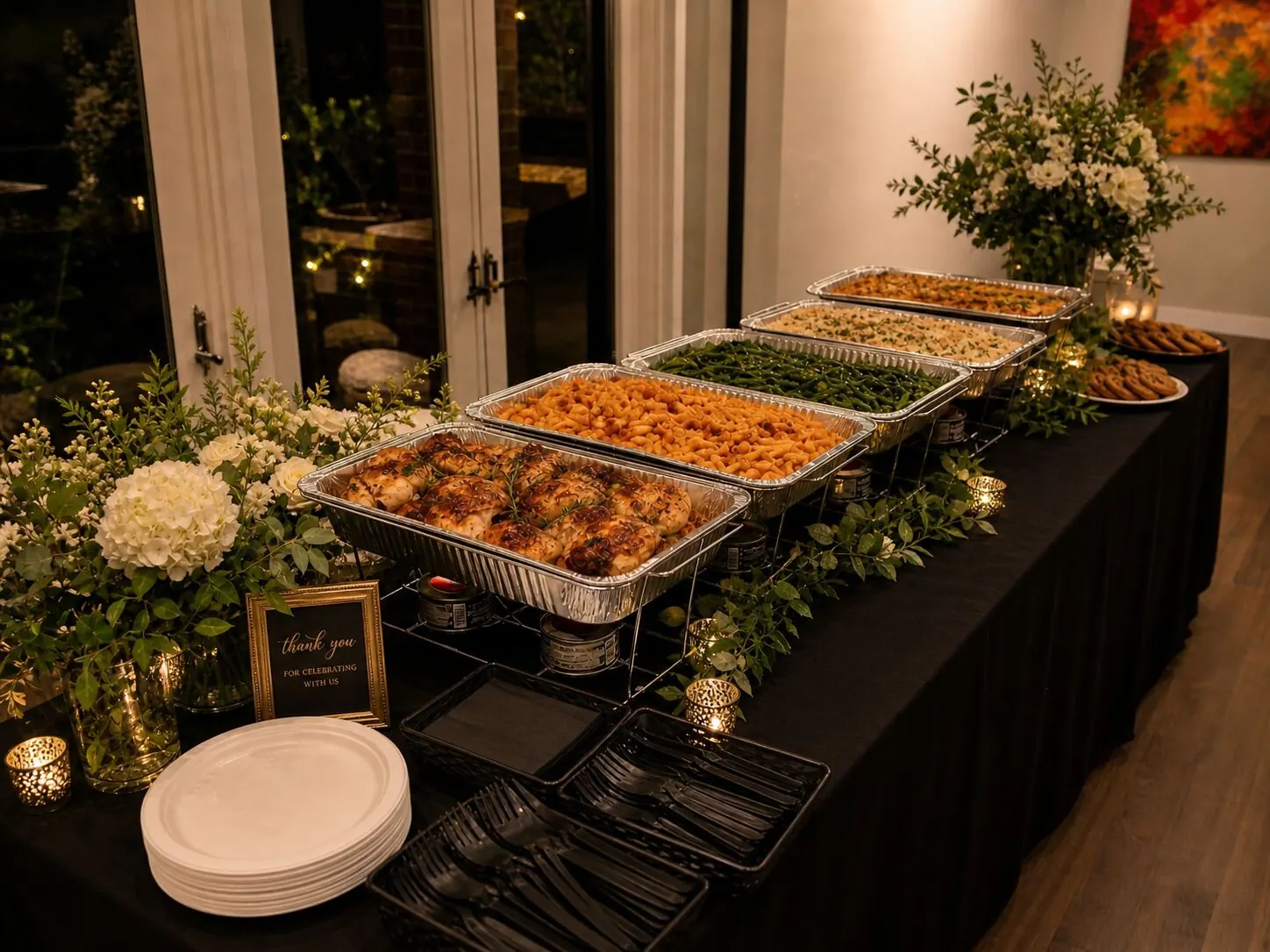 Drop-off dinner of hot entrees, sides and salad delivered ready to serve to a Concord home by Winslow's Catering Concord