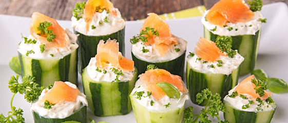 Cream and salmon stuffed cucumber by appetizer caterers antioch